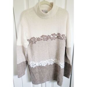 Milano Design Group M Vtg Knitted‎ Fall Leaves Womens Sweater Silk Angora Wool